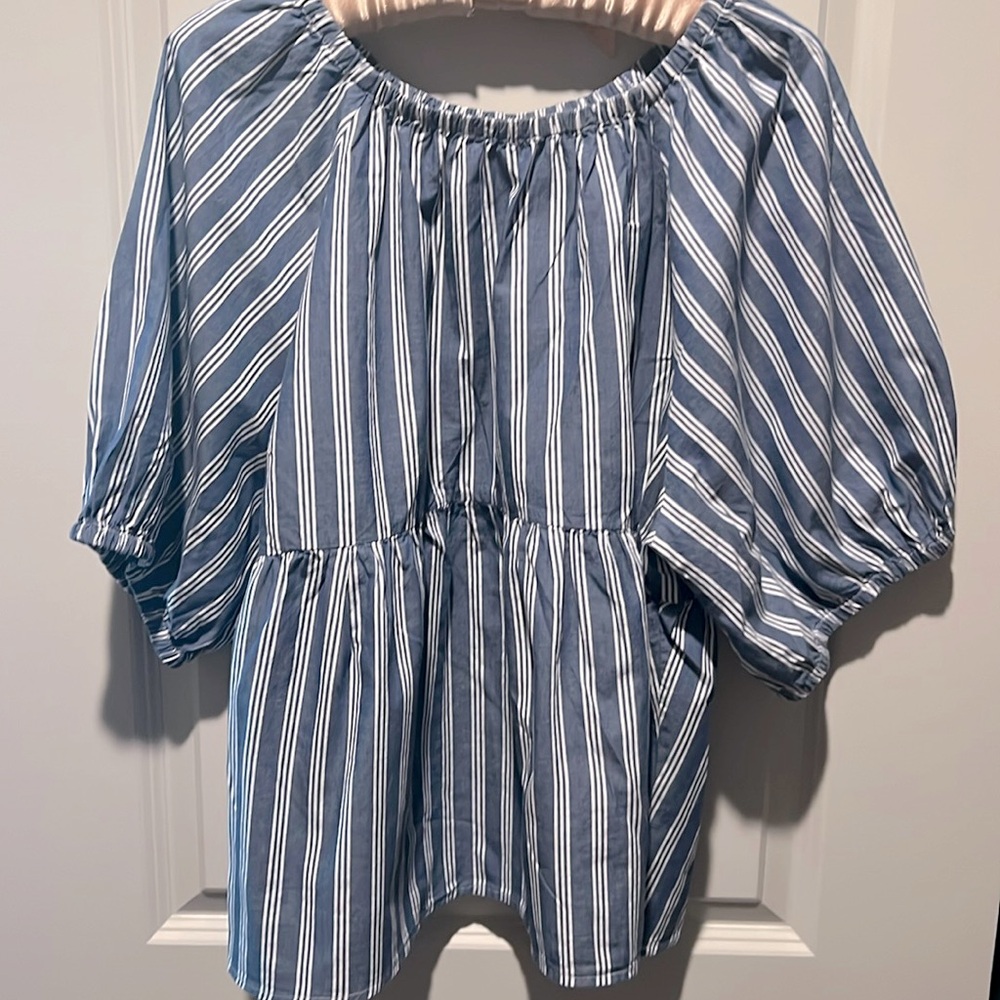 Old Navy- blue with white striped top